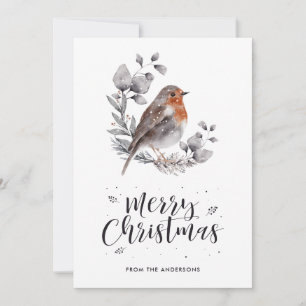 Niedlicher Wasserfarben-Rotkehlchen-Vogel Schneebe Feiertagskarte