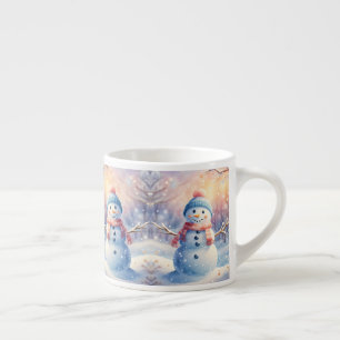 Niedlicher Wasserfarben-Schneemann im Winterwunder Espressotasse