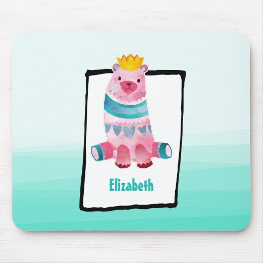 Niedlicher Wasserfarbenbär auf Aqua Green Ombre Ba Mousepad (Vorne)