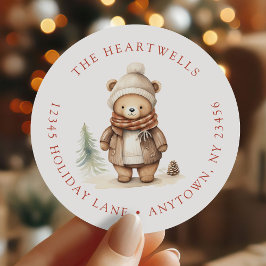 Niedlicher Wasserfarbenbär Weihnachten Rücksendead Runder Aufkleber