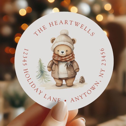 Niedlicher Wasserfarbenbär Weihnachten Rücksendead Runder Aufkleber
