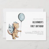 Niedlicher Wasserfarbendrache zum ersten Geburtsta Einladung (Vorderseite)