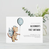 Niedlicher Wasserfarbendrache zum ersten Geburtsta Einladung (Stehend Vorderseite)