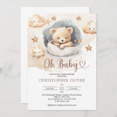 Niedlicher, wasserfarbener Teddybär Einladung (Vorne/Hinten)