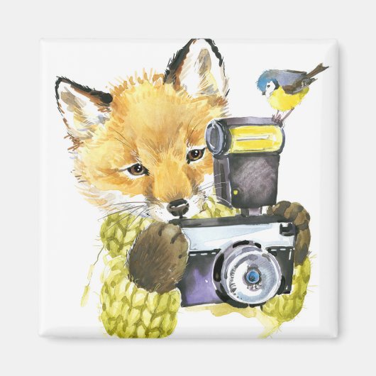 Niedlicher Wasserfarbenfox fotografiert Magnet (Vorne)