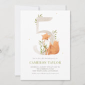 Niedlicher Wasserfarbenfox Woodland Fünfte Geburts Einladung (Vorderseite)