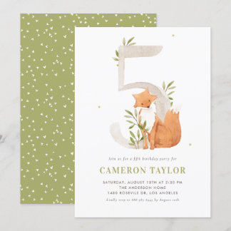 Niedlicher Wasserfarbenfox Woodland Fünfte Geburts Einladung