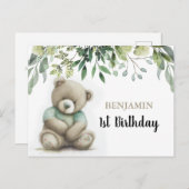 Niedlicher Wasserfarbenfroher Teddybär, der Geburt Postkarte (Vorne/Hinten)