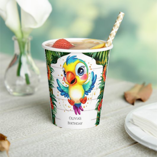 Niedlicher Wasserfarbenpapagei Pappbecher (In Situ)