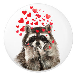 Niedlicher Wasserfarbenraccoon Blown Kisses Spaß Keramikknauf