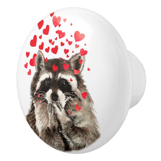 Niedlicher Wasserfarbenraccoon Blown Kisses Spaß Keramikknauf (Rechts)