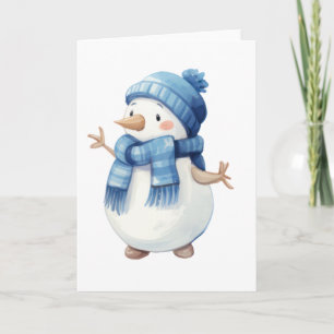 Niedlicher Wasserfarbenschneemann mit Blue Scarf & Karte