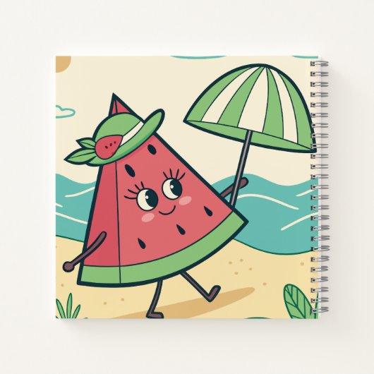 Niedlicher Wassermelone-Charakter am Strand - Note Notizblock (Rückseite)