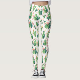 Niedlicher Watercolor-blühendes Kaktus-Muster Leggings