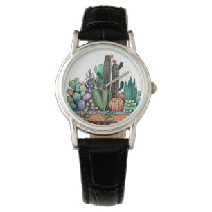 Niedlicher Watercolor-Kaktus-Garten im Topf Armbanduhr