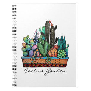 Niedlicher Watercolor-Kaktus-Garten im Topf Notizblock