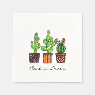Niedlicher Watercolor-Kaktus in den Töpfen Serviette