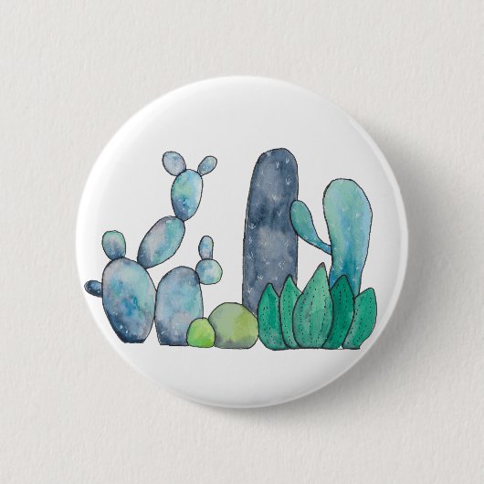 Niedlicher Watercolor-Kaktus-Knopf Button (Vorderseite)