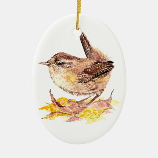 Niedlicher Watercolor Wren Bird, Natur, Wildtier Keramikornament (Vorne)