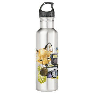 Niedlicher WatercolorFox, der Fotos macht Edelstahlflasche