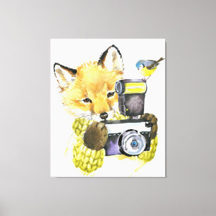 Niedlicher WatercolorFox, der Fotos macht Leinwanddruck