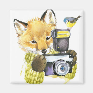 Niedlicher WatercolorFox, der Fotos macht Magnet