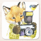Niedlicher WatercolorFox, der Fotos macht Rechteckiger Pappuntersetzer (Vorderseite)