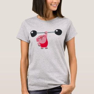 Niedlicher Weightlifting-Cartoon-Schwein-Frauen-T T-Shirt