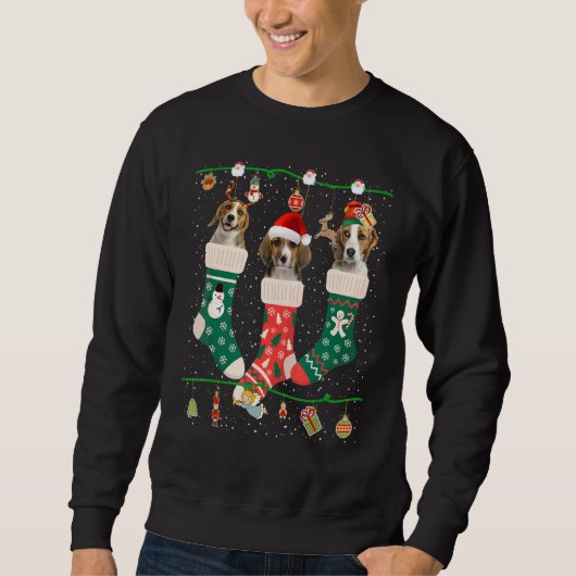 Niedlicher Weihnachts-Beagle in Sock Xmas Rentier Sweatshirt (Vorderseite)