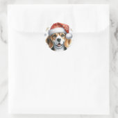Niedlicher Weihnachts-Beagle Weihnachtsmannmütze H Runder Aufkleber (Tasche)
