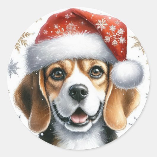 Niedlicher Weihnachts-Beagle Weihnachtsmannmütze H Runder Aufkleber (Vorderseite)