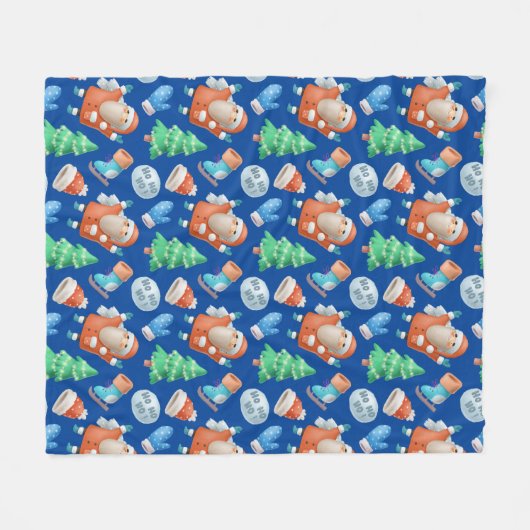 Niedlicher Weihnachts-Cartoon Blaues Muster Fleecedecke (Vorderseite (Horizontal))