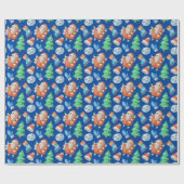 Niedlicher Weihnachts-Cartoon Blaues Muster Geschenkpapier (Flach)