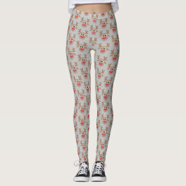 Niedlicher Weihnachts-Cartoon Rentier Pattern Grau Leggings