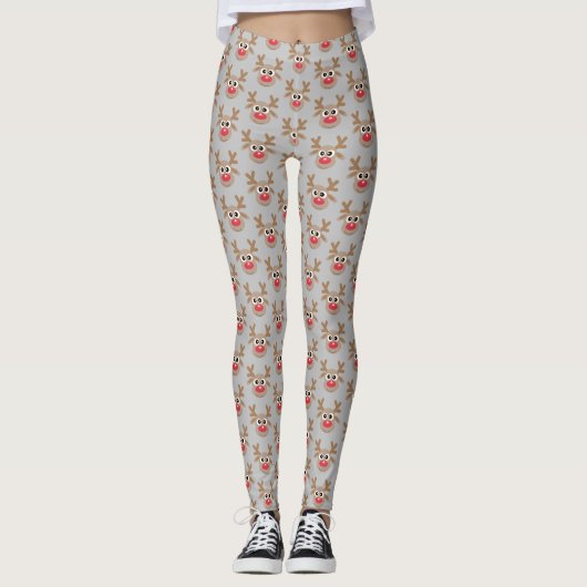 Niedlicher Weihnachts-Cartoon Rentier Pattern Grau Leggings (Vorderseite)