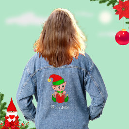 Niedlicher Weihnachts-Grüner Roter Elf Jeansjacke
