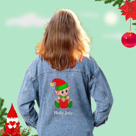 Niedlicher Weihnachts-Grüner Roter Elf Jeansjacke