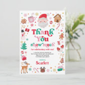 Niedlicher Weihnachts-Kindergeburtstag Dankeschön- Einladung (Stehend Vorderseite)