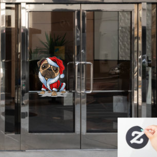 Niedlicher Weihnachts-Mops Santa Anzug Fensteraufkleber