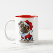 Niedlicher Weihnachts-Mops Santa Anzug Zweifarbige Tasse (Links)