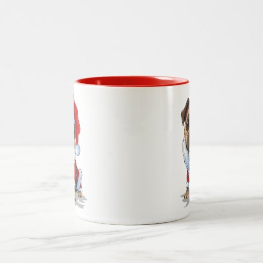 Niedlicher Weihnachts-Mops Santa Anzug Zweifarbige Tasse (Mittel)
