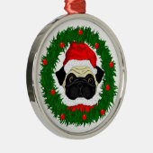 Niedlicher Weihnachts-Mops Santa Maria in Kranz Ornament Aus Metall (Rechts)