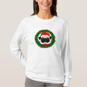 Niedlicher Weihnachts-Mops Santa Maria in Kranz T-Shirt