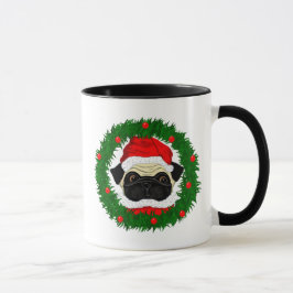Niedlicher Weihnachts-Mops Santa Maria in Kranz Tasse