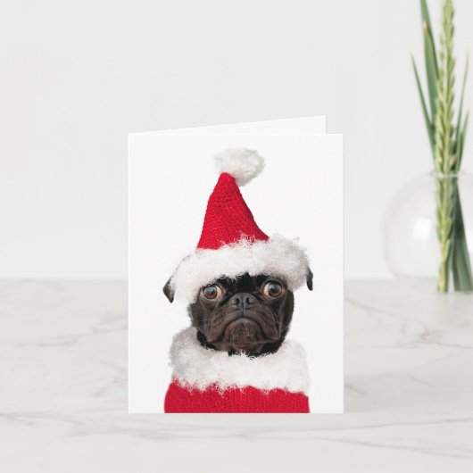 Niedlicher Weihnachts-Mops Welpe Santa Mergumas Karte (Vorderseite)