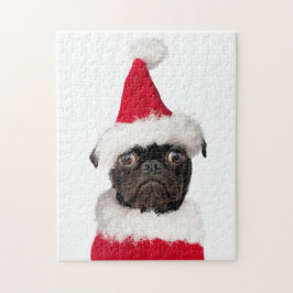 Niedlicher Weihnachts-Mops Welpe Santa Puzzle