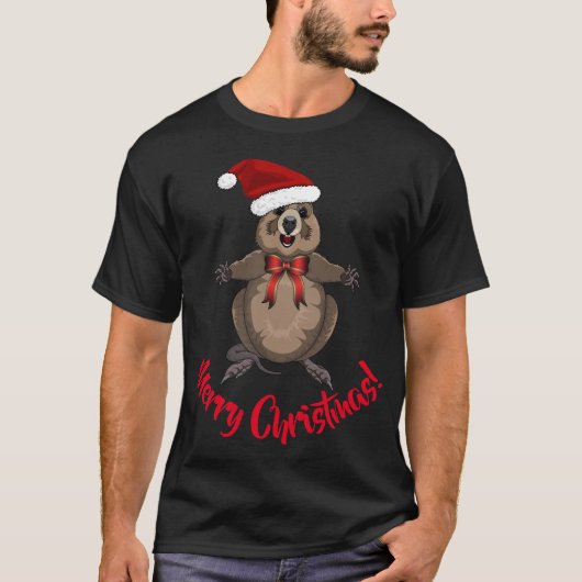 Niedlicher Weihnachts-Quokka Tragen einer Weihnach T-Shirt (Vorderseite)