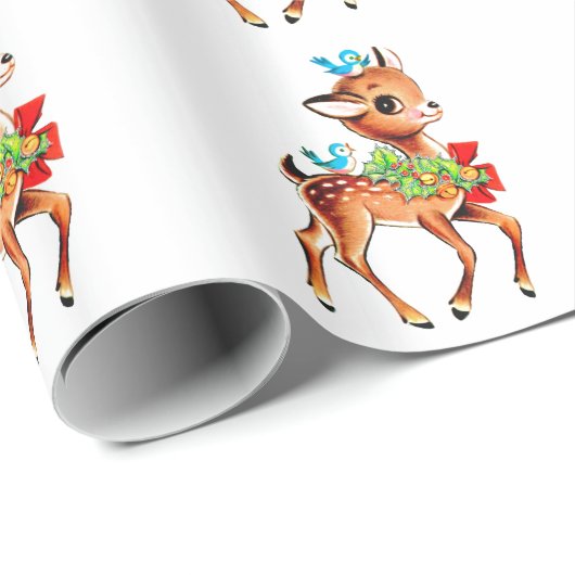 Niedlicher Weihnachts Red Bow Green Holly Reindeer Geschenkpapier (Rolleneckpunkt)
