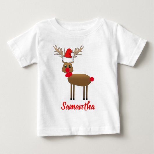 Niedlicher Weihnachts-Red-Nose-Rentier-Santa-Hut Baby T-shirt (Vorderseite)