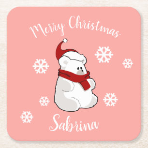 Niedlicher Weihnachts-Schneeflocke-Eisbär Rechteckiger Pappuntersetzer